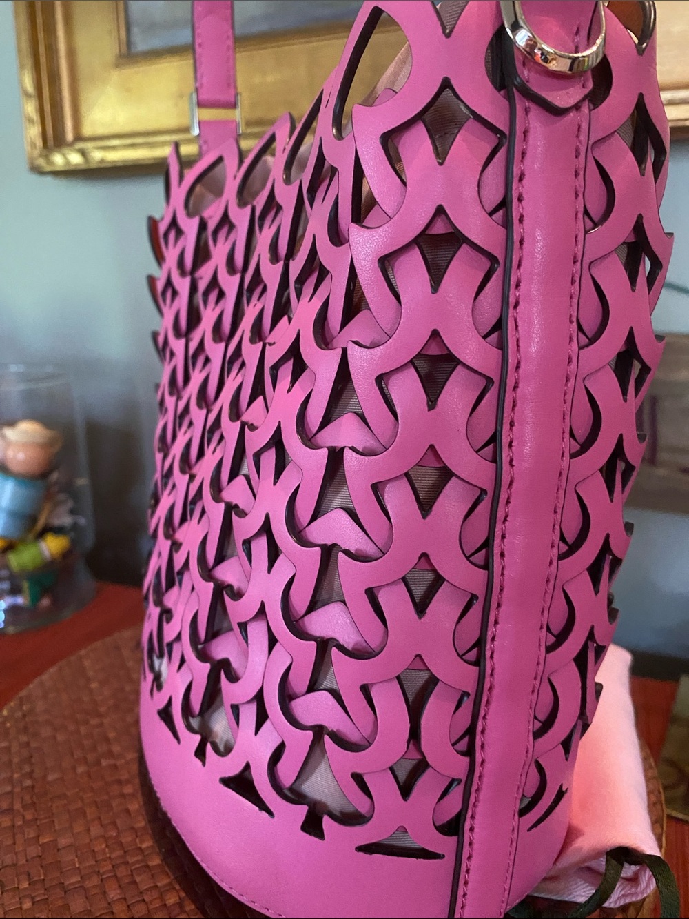 Kate Spade Dorie leather bucket satchel bag in hibiscus tea pink - Picture 4 of 15